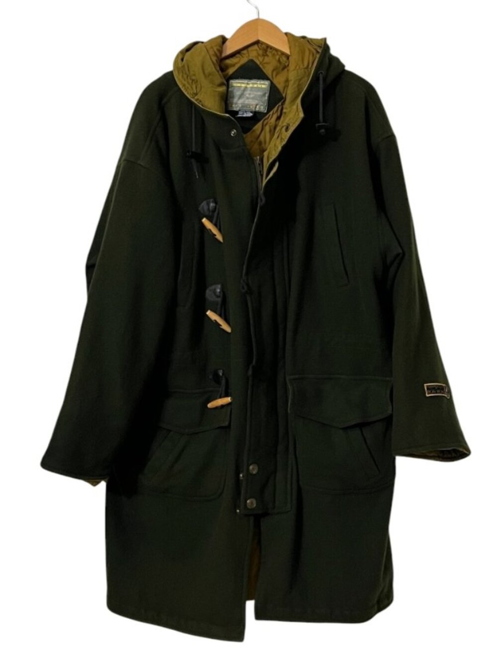 Vintage Boat Works Wool Toggle Coat Green Quilted Lining Hooded Jacket Men's L